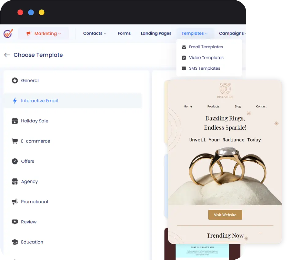 EngageBay drag-and-drop email template builder screenshot